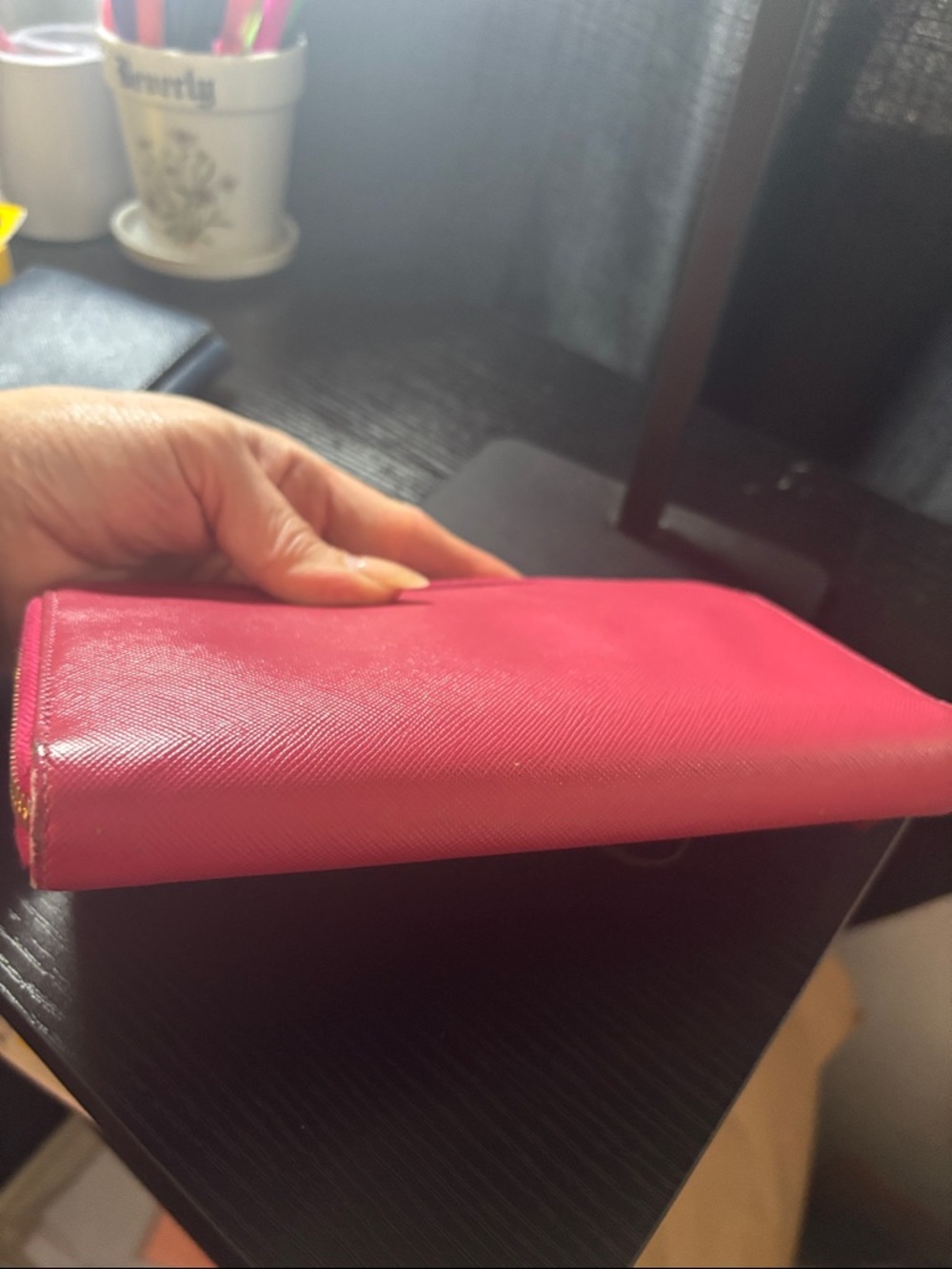 Prada Pink Saffiano Zip Wallet with Gold Logo - Picture 7 of 17